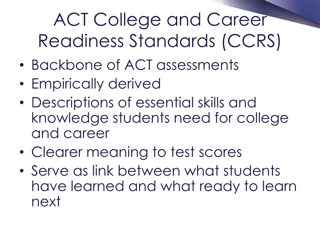 act college and career readiness standards ccrs