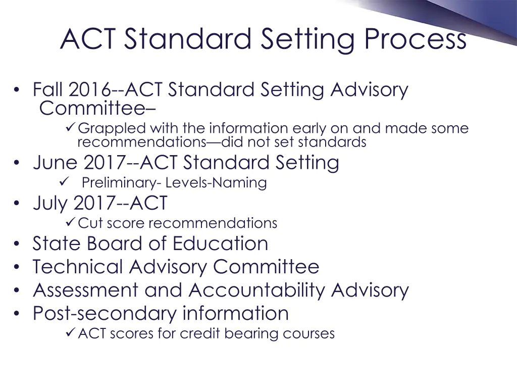 act standard setting process