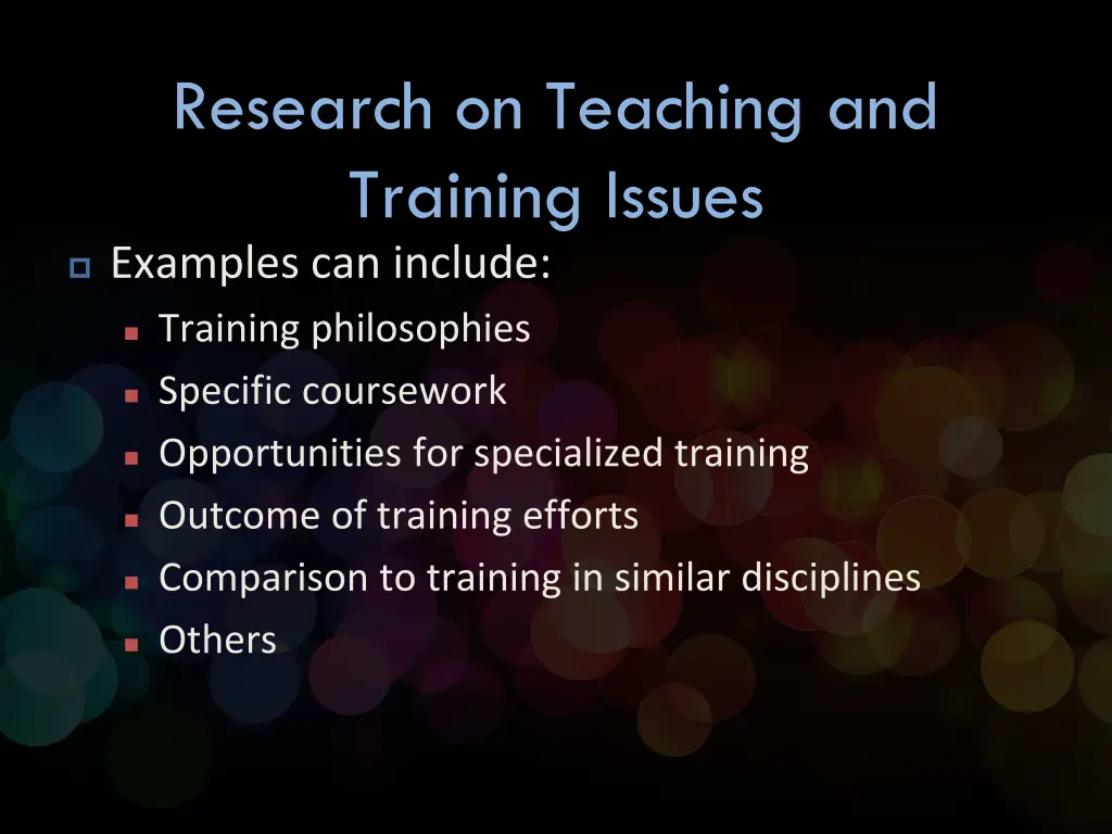 research on teaching and training issues examples