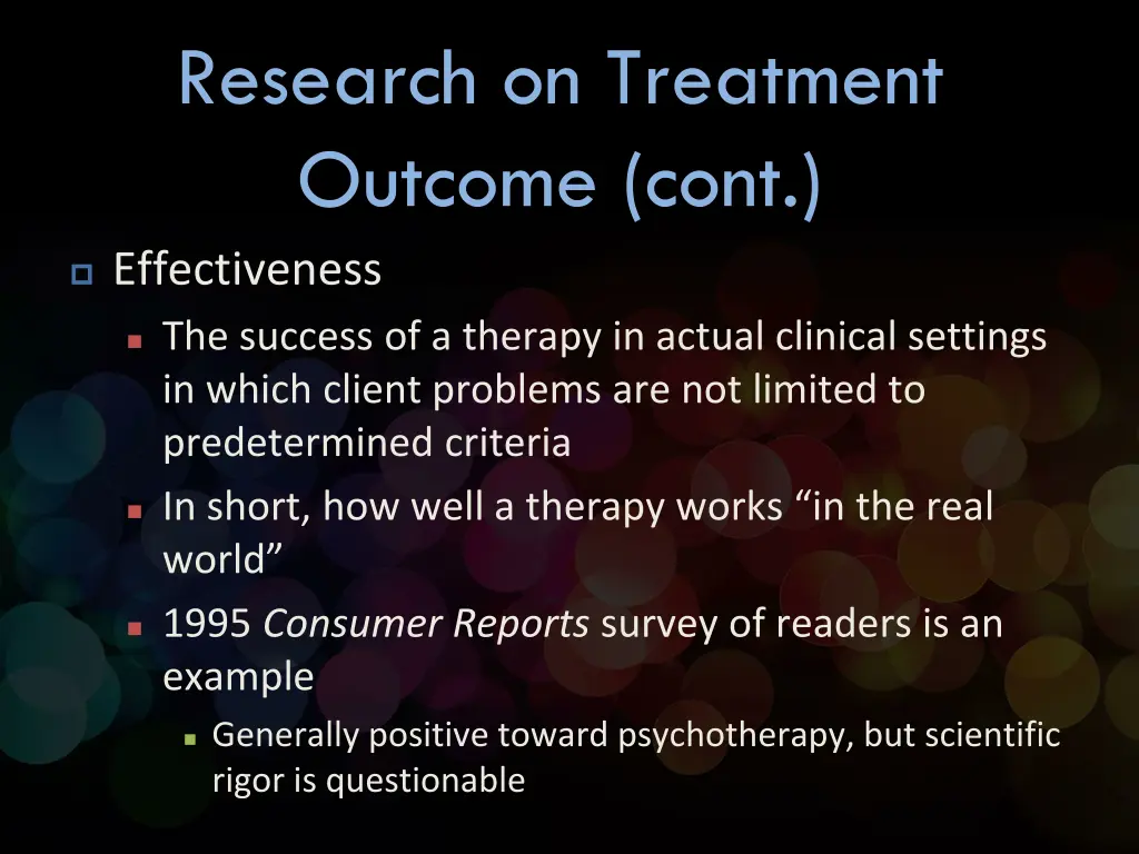 research on treatment outcome cont