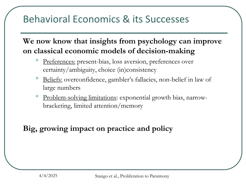 behavioral economics its successes