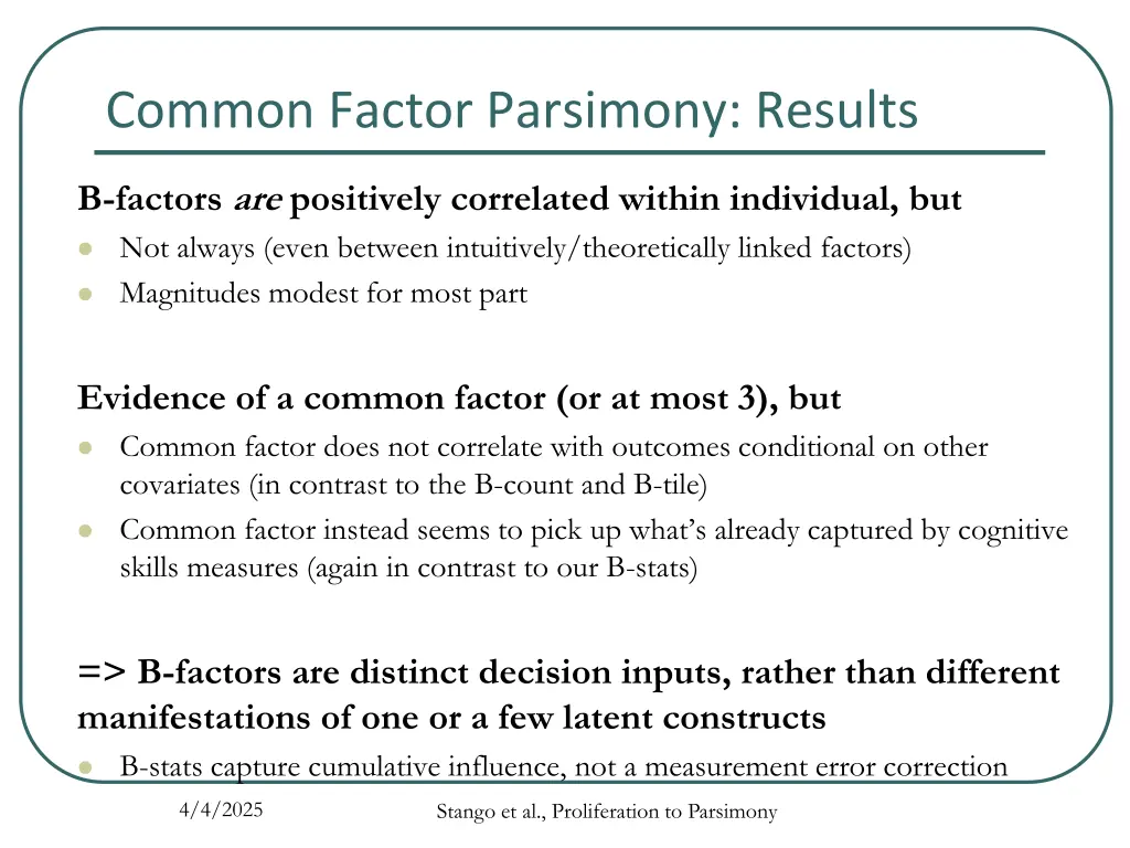 common factor parsimony results