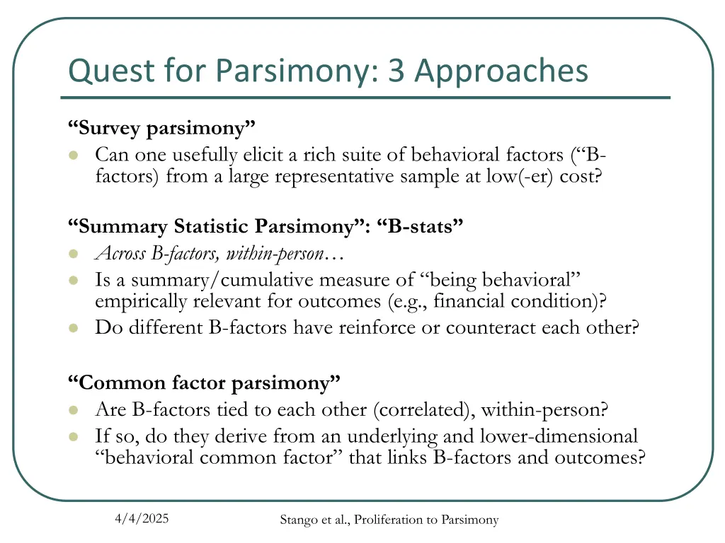 quest for parsimony 3 approaches