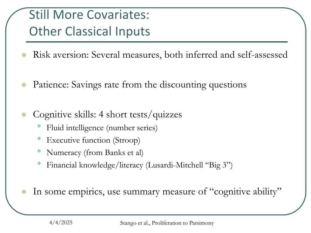 still more covariates other classical inputs