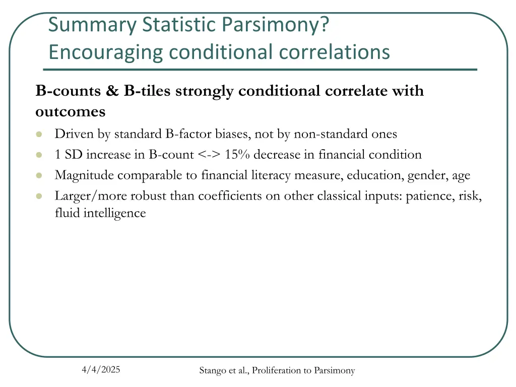 summary statistic parsimony encouraging