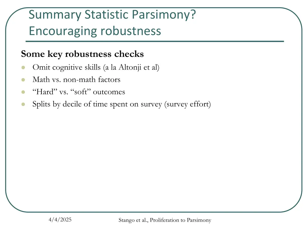 summary statistic parsimony encouraging robustness