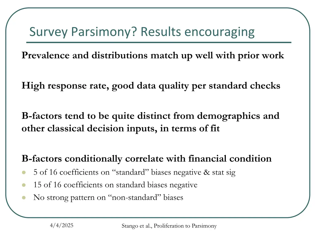 survey parsimony results encouraging