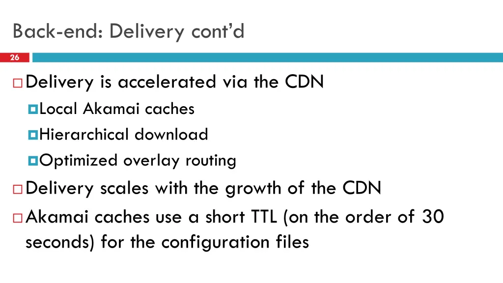 back end delivery cont d