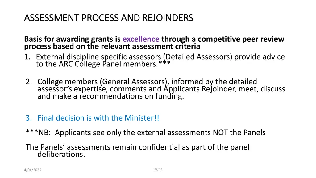 assessment process and rejoinders assessment