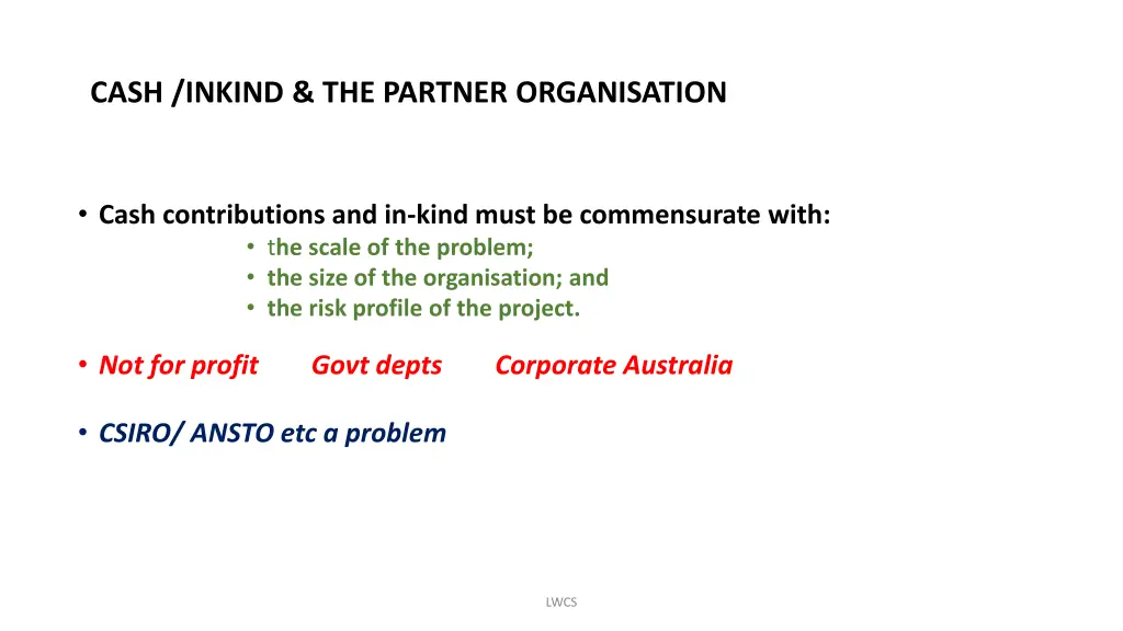cash inkind the partner organisation