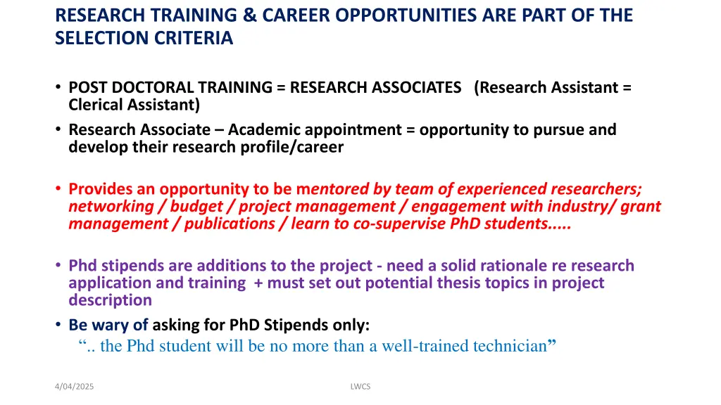 research training career opportunities are part