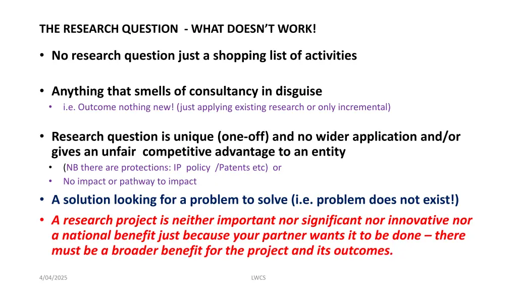 the research question what doesn t work
