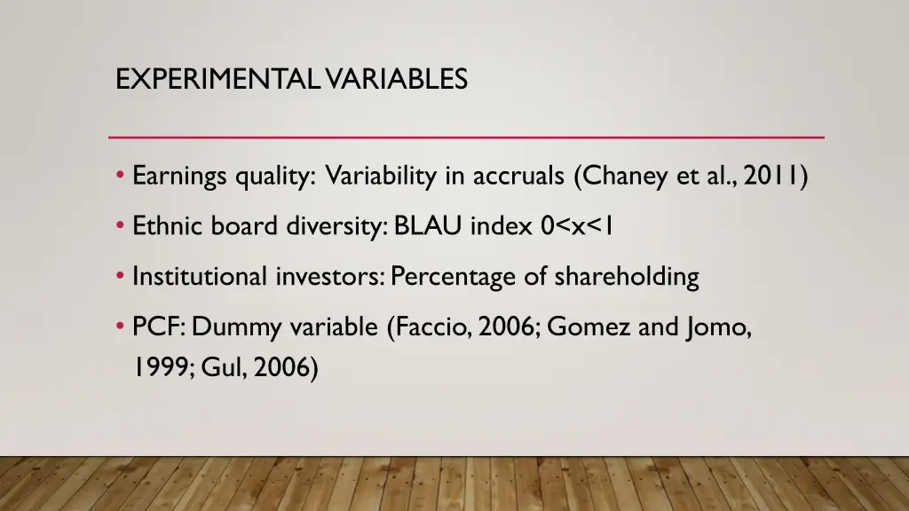 experimental variables