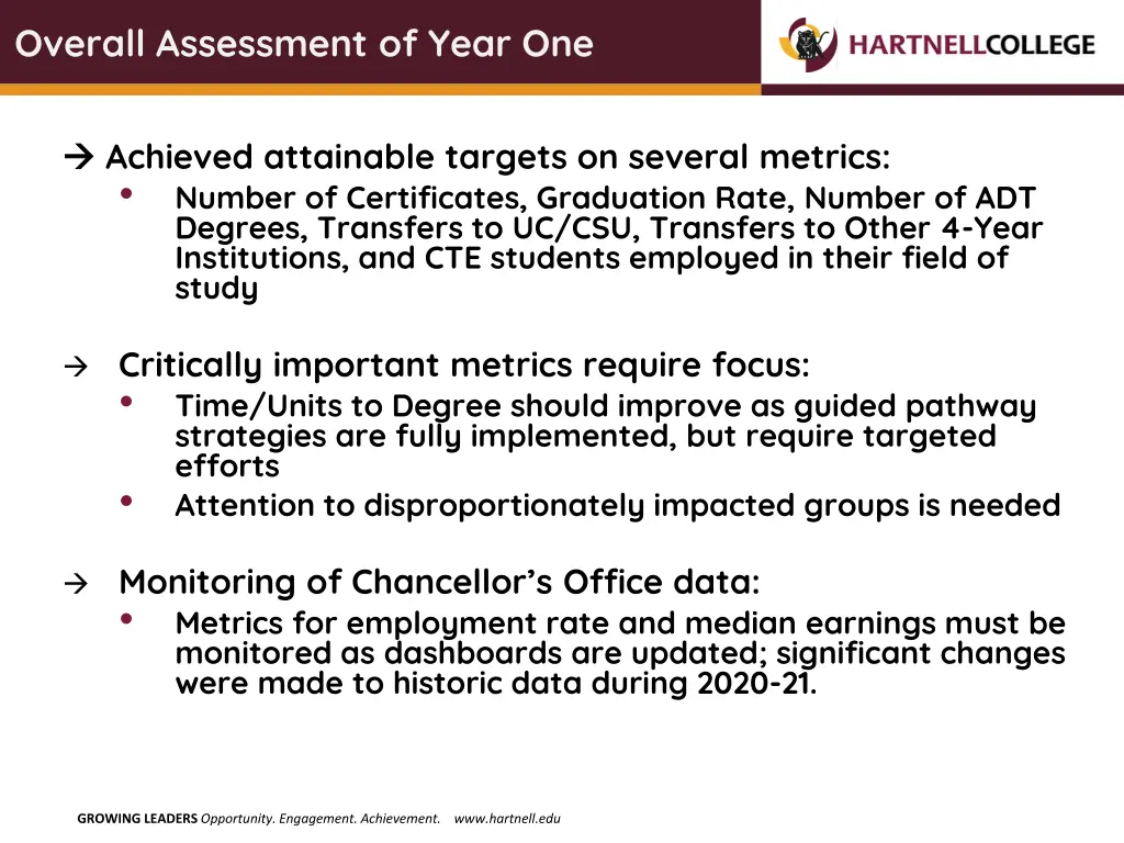 overall assessment of year one
