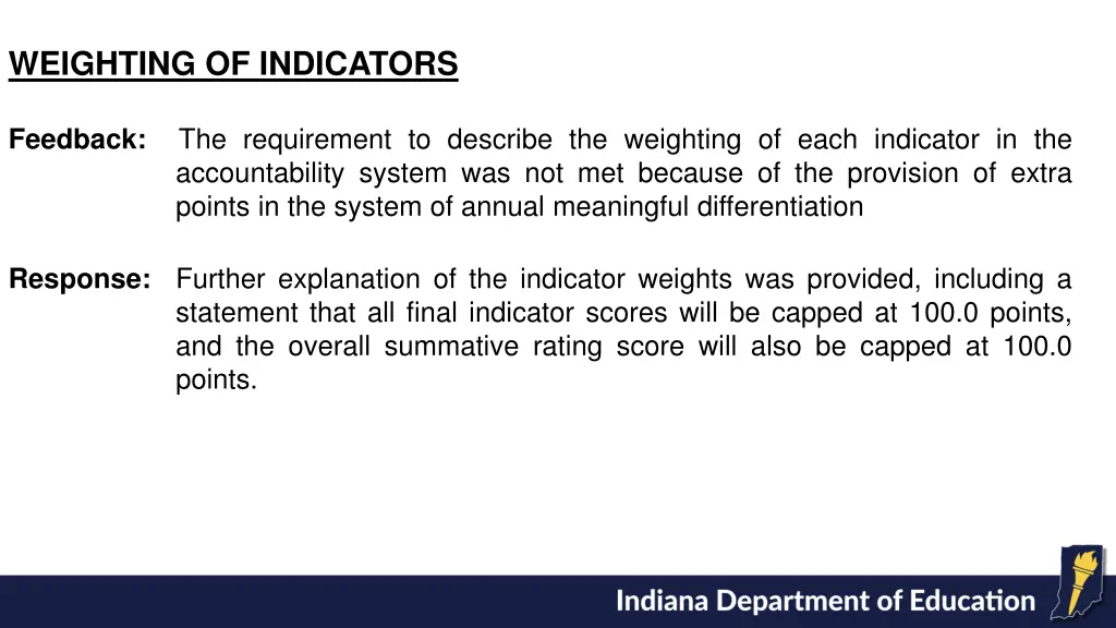 weighting of indicators