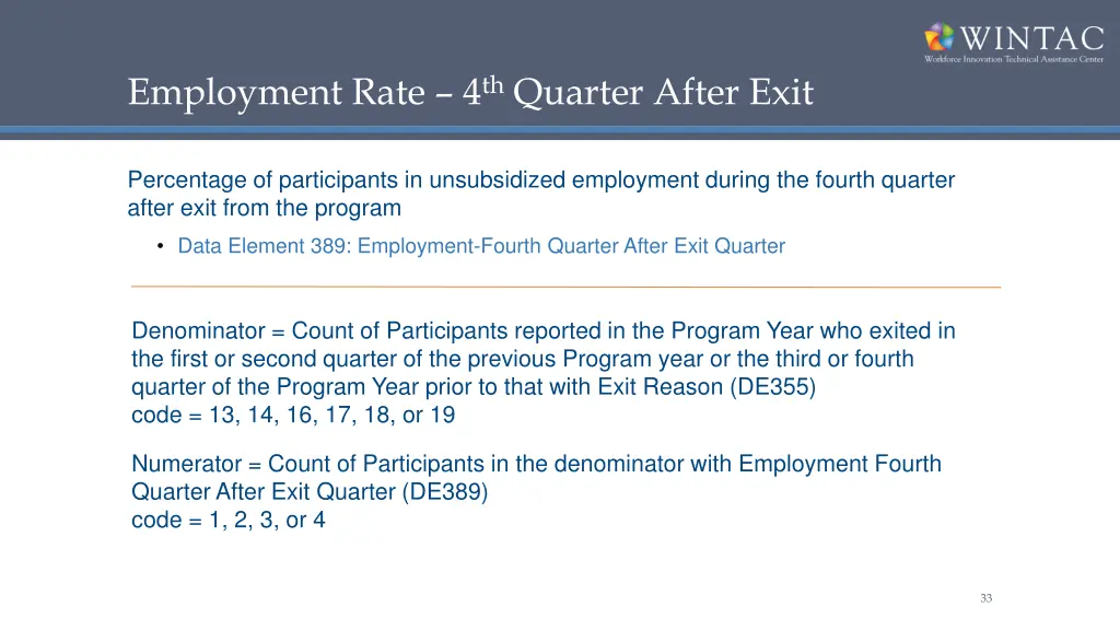 employment rate 4 th quarter after exit
