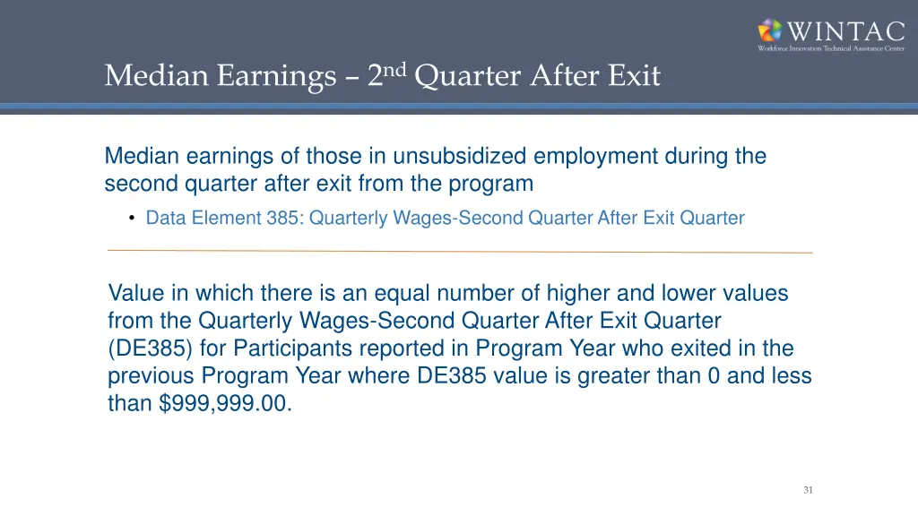 median earnings 2 nd quarter after exit