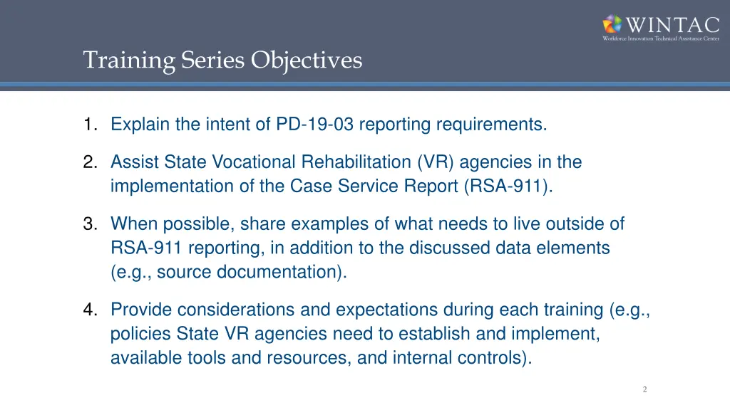 training series objectives