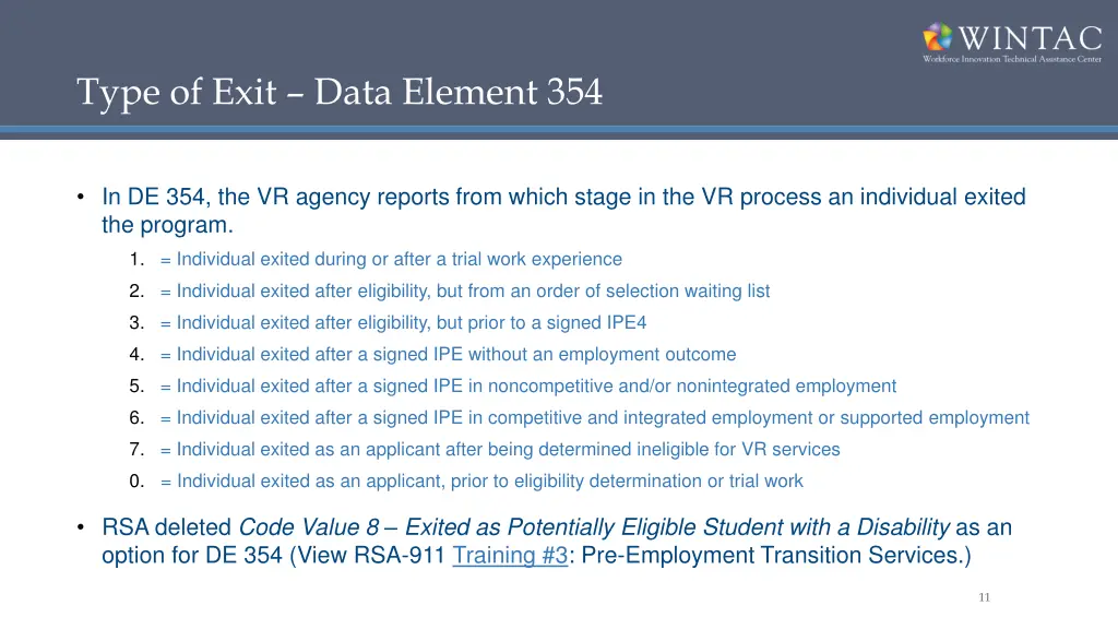 type of exit data element 354