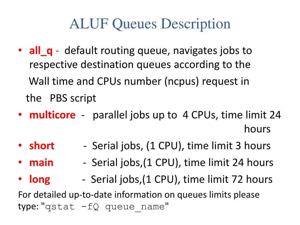 aluf queues description