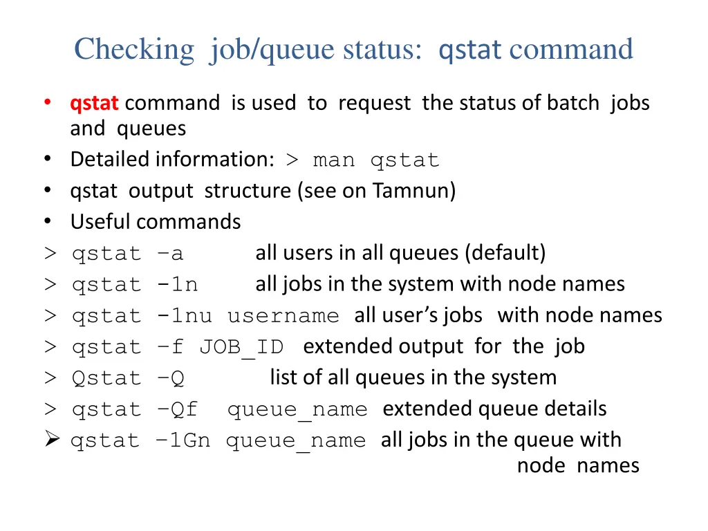 checking job queue status qstat command