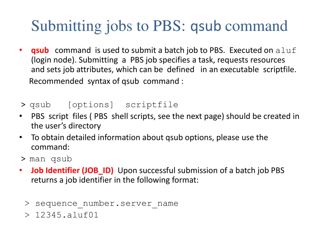 submitting jobs to pbs qsub command
