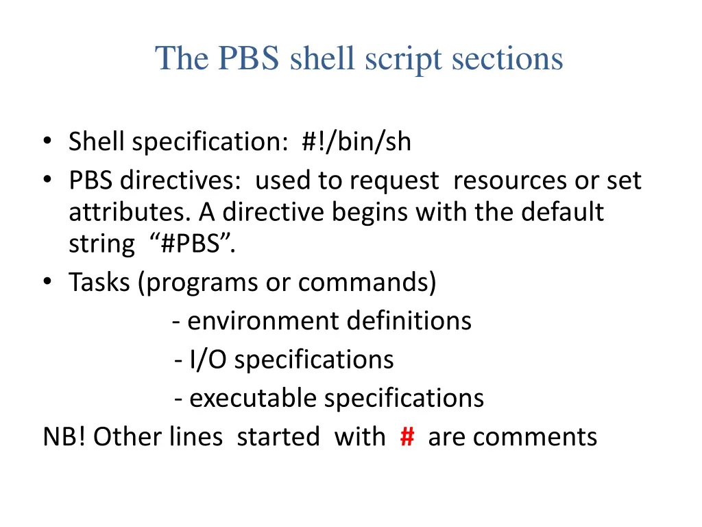 the pbs shell script sections