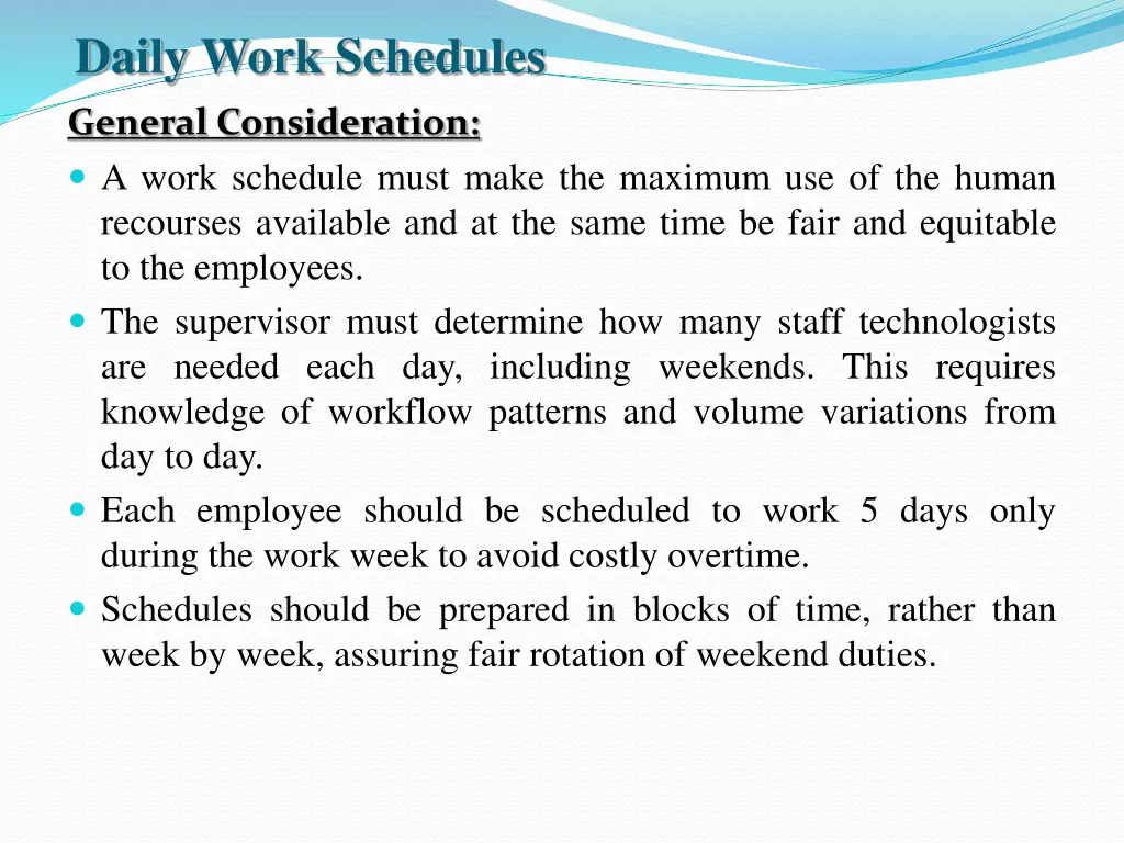 daily work schedules