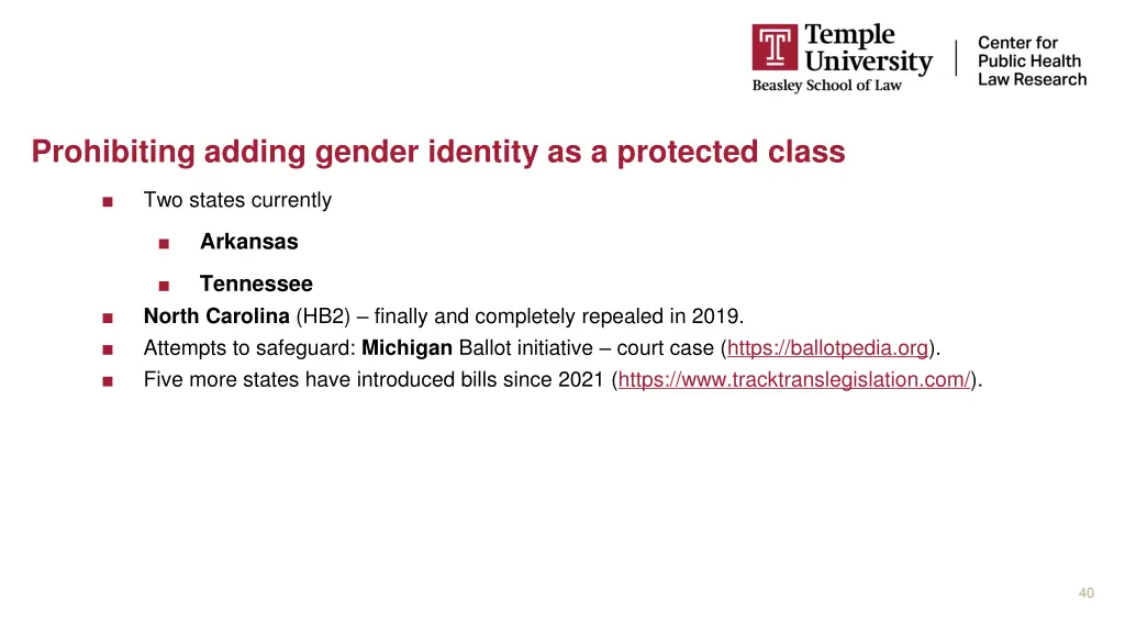 prohibiting adding gender identity as a protected