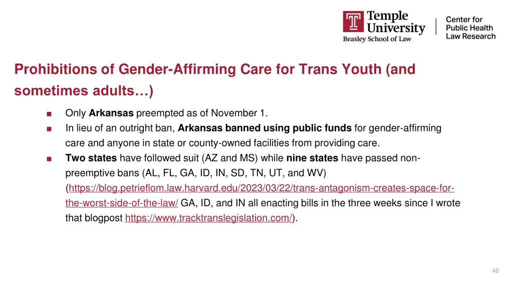 prohibitions of gender affirming care for trans