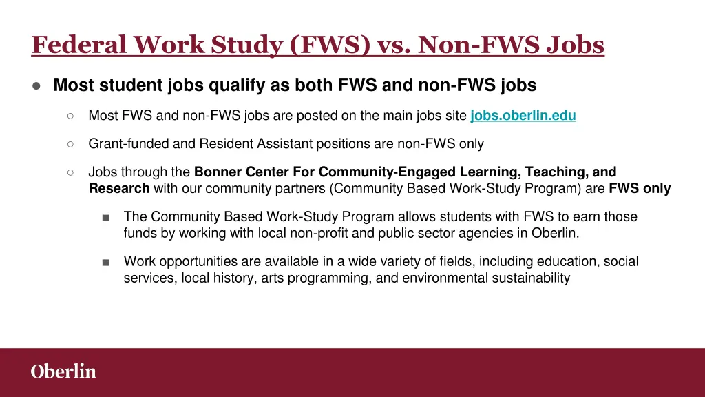 federal work study fws vs non fws jobs