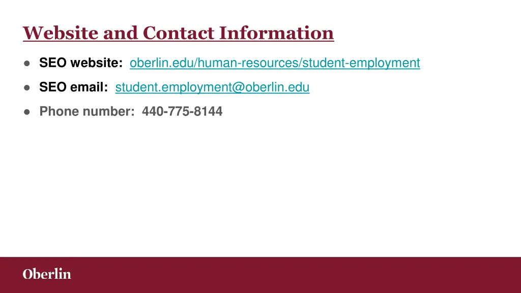 website and contact information