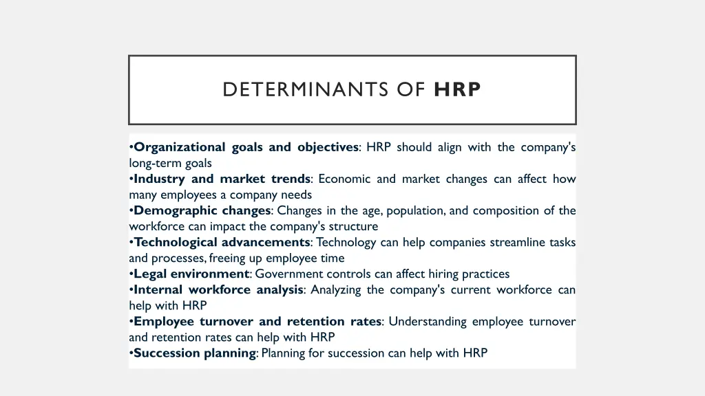 determinants of hrp