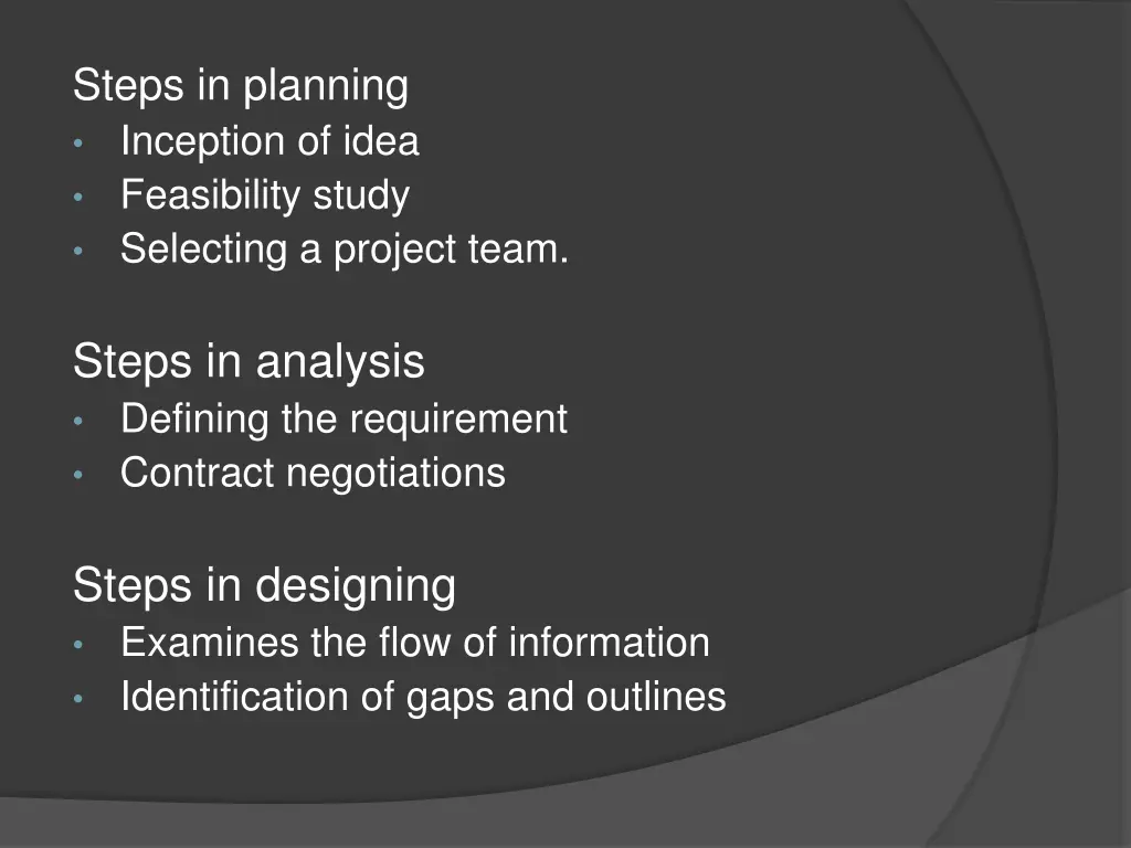 steps in planning inception of idea feasibility