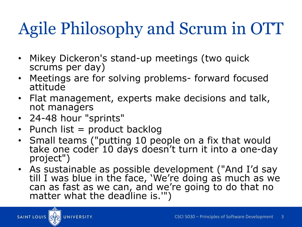 agile philosophy and scrum in ott