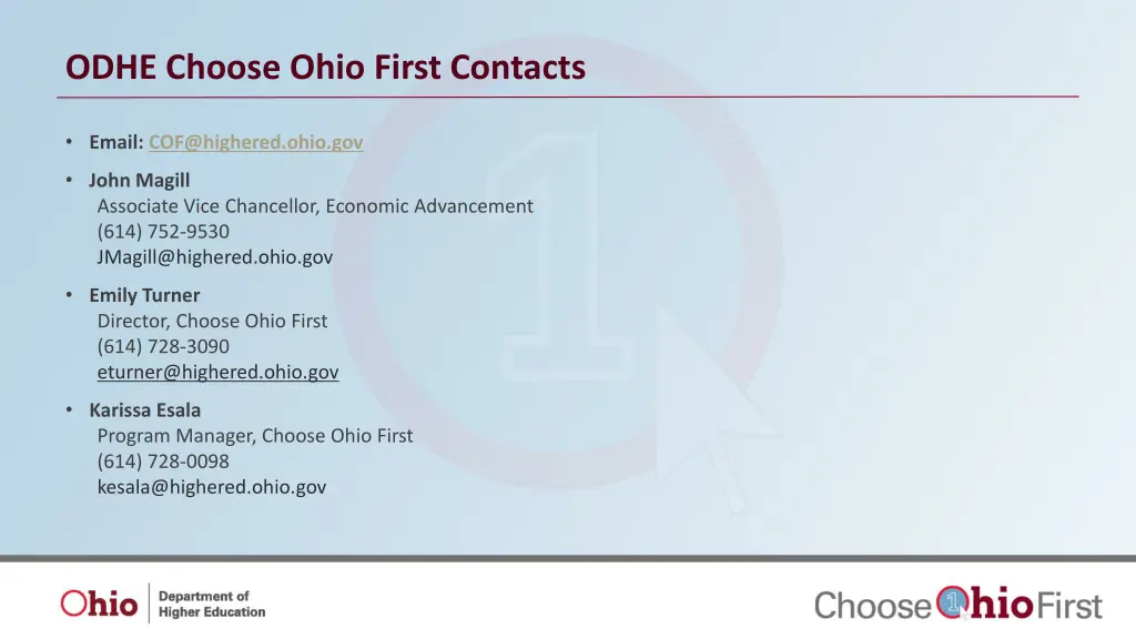 odhe choose ohio first contacts