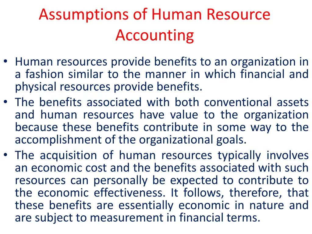 assumptions of human resource accounting