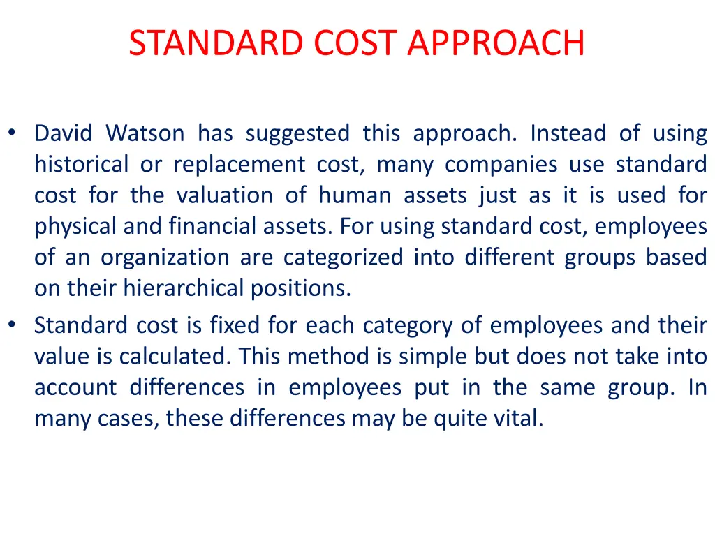 standard cost approach