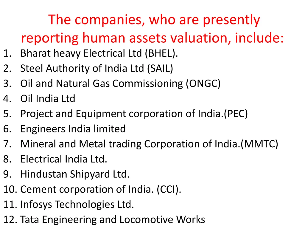 the companies who are presently reporting human