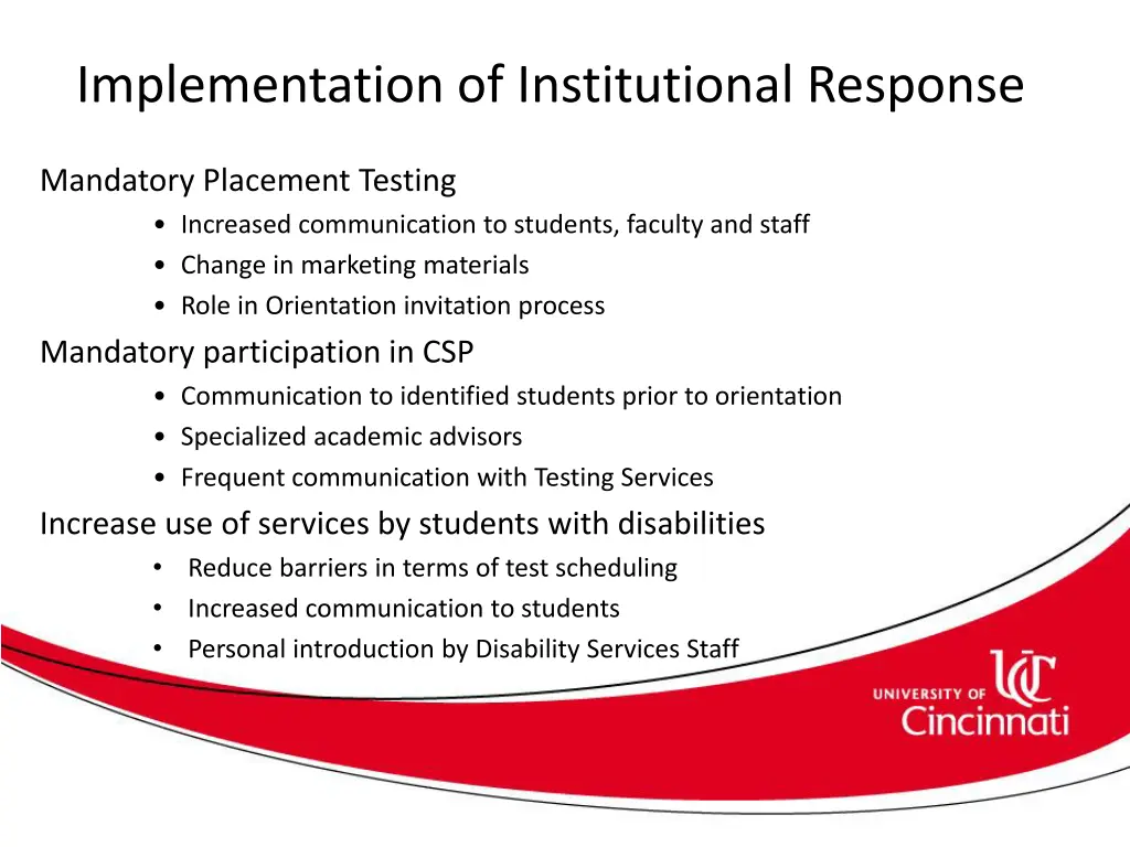 implementation of institutional response