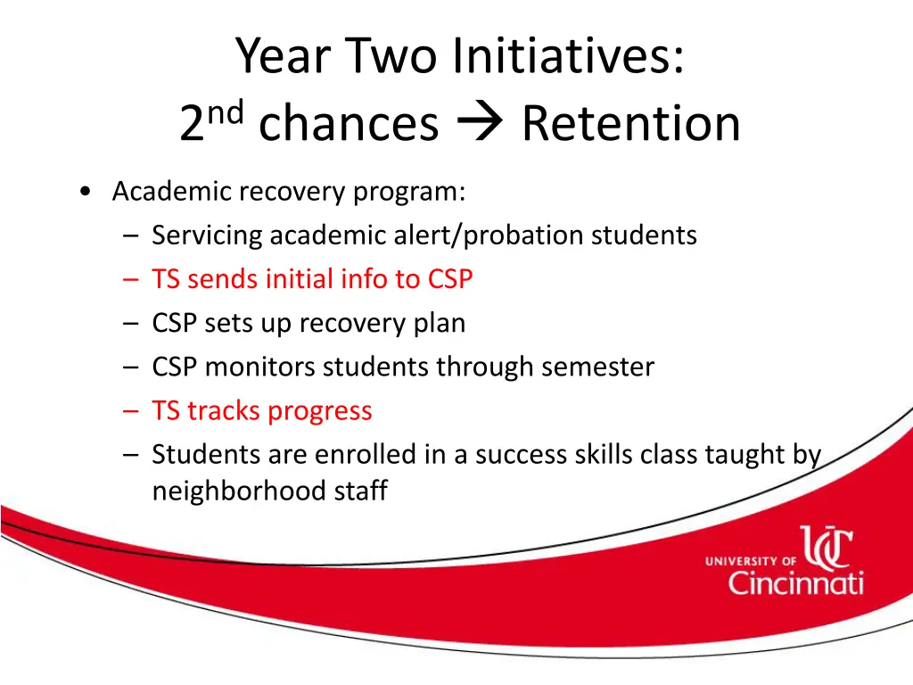 year two initiatives 2 nd chances retention