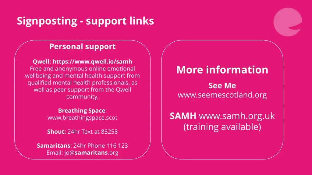 signposting support links