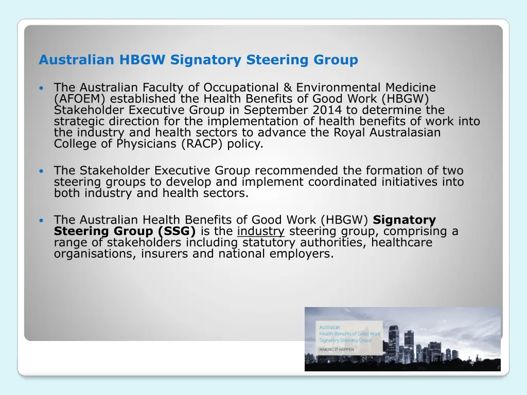 australian hbgw signatory steering group
