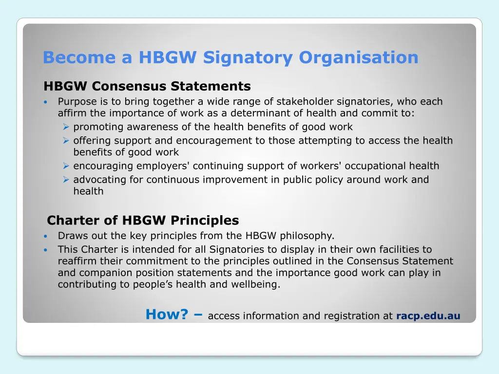 become a hbgw signatory organisation