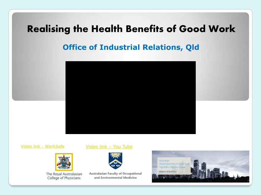 realising the health benefits of good work 1
