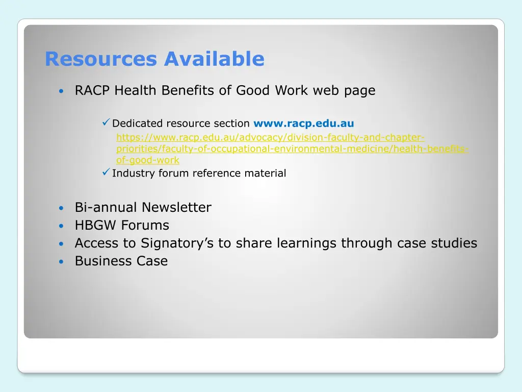 resources available