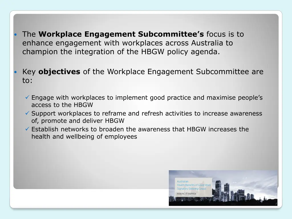 the workplace engagement subcommittee s focus
