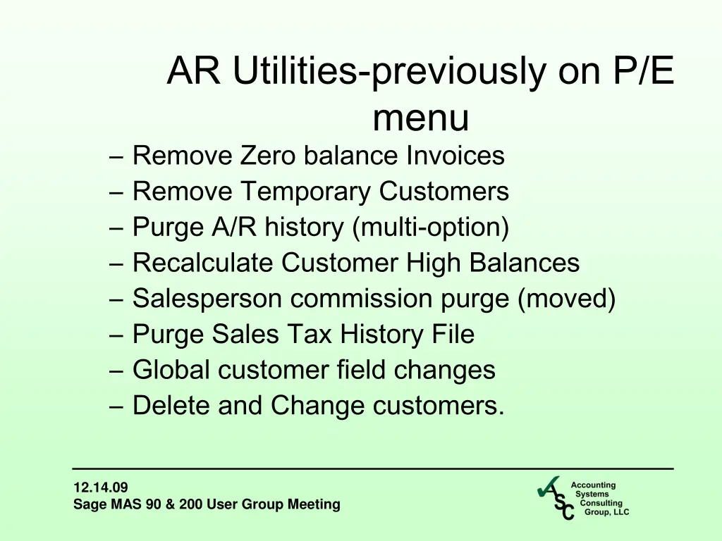 ar utilities previously on p e menu