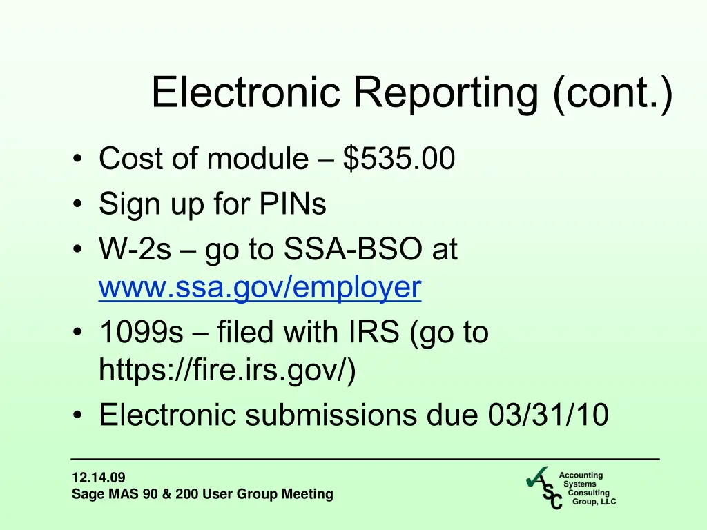 electronic reporting cont