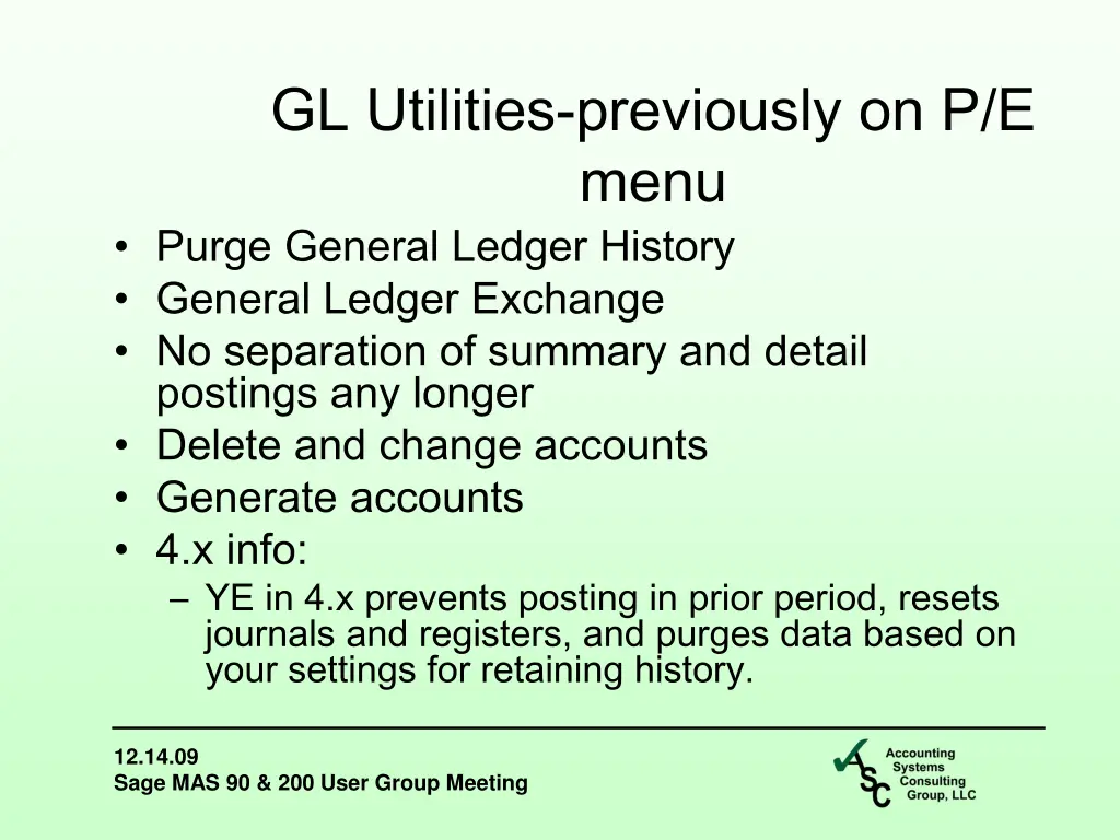 gl utilities previously on p e menu